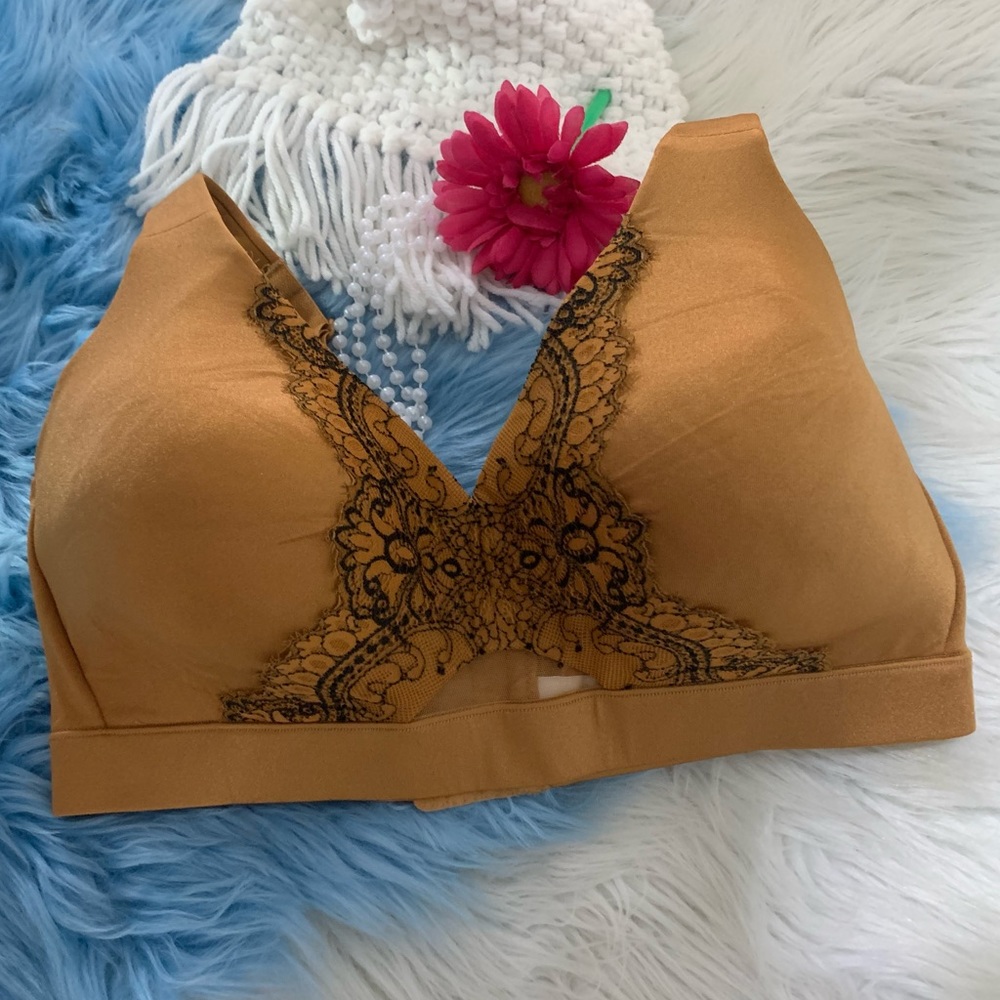 Cacique Lane Bryant Wireless Support Bra Copper Lace 36DD Like New